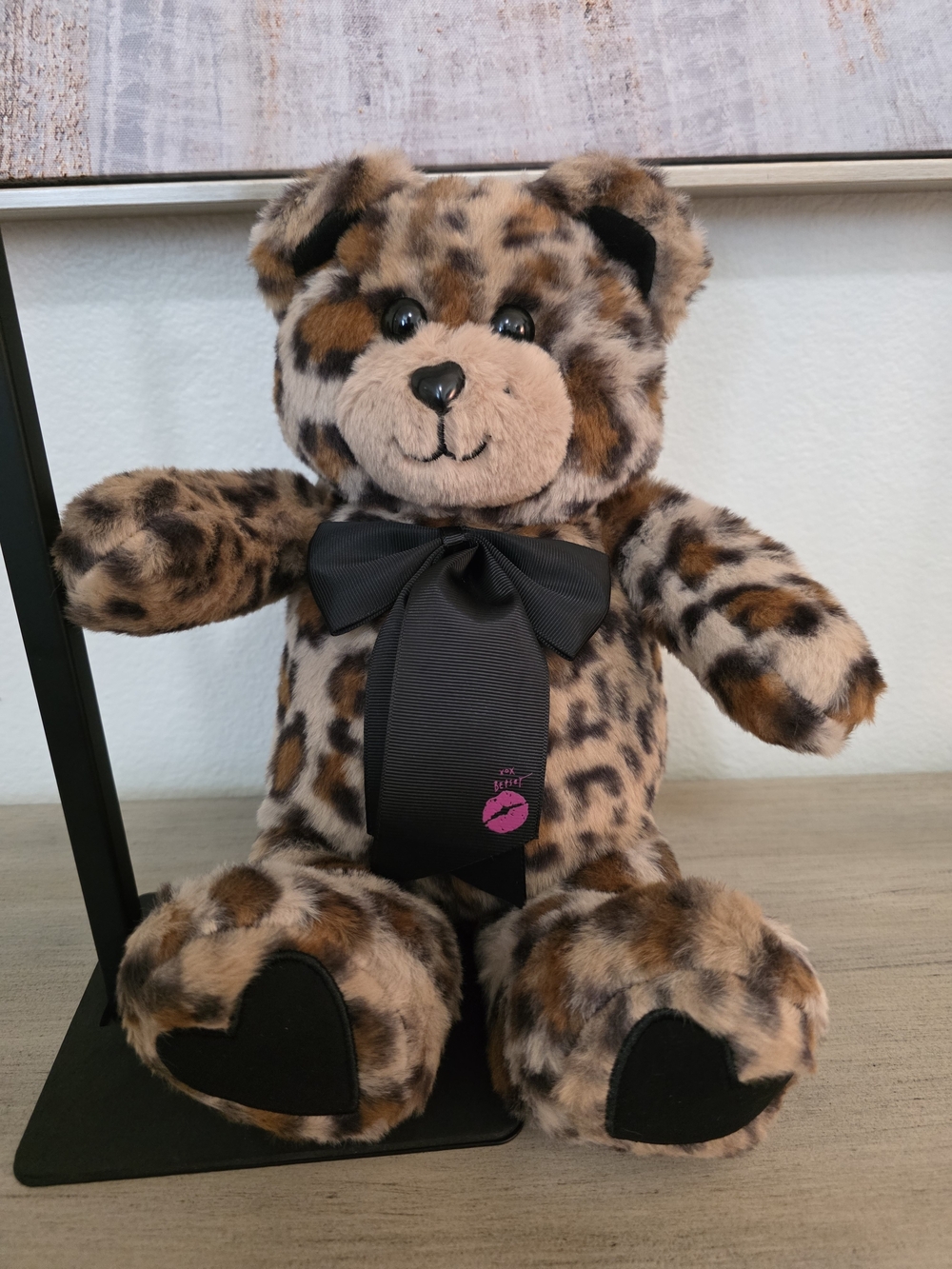 NWT Betsey Johnson Plush Leopard Print Teddy Bear with Black Bow